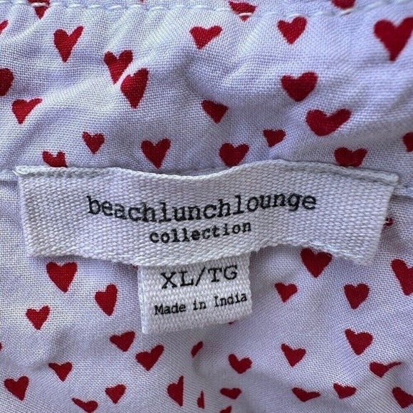 BeachLunchLounge Heart Print Button Up Shirt Pink‎ Red Long Sleeve Viscose XL - Picture 3 of 4